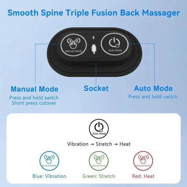Alt view image 6 of 7 - 3 in 1 Lower Back Massager - Electric Lumbar with Heat, Vibration, Traction,Adjustable Height for Bed and Chair,Smooth Spine Lumbar Support Pillow for Lower Back Pain Relief,Deep Tissue Relaxation