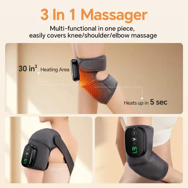 Alt view image 2 of 7 - Foot Massager with Heat, Knee Shoulder Elbow 3 in 1 Feet Massager, Heated Knee Massager, Shoulder Massager with Heat Vibration, 210 mins Battery, Cordless Portable, Touchscreen Control (Grey)