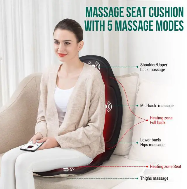 Alt view image 2 of 7 - Vibration Back Massager with Heat, Massage Seat Cushion with 6 Vibrating Motors and 2 Heat Levels, Massage Chair Pad for Home Office use, Gifts for Him Her