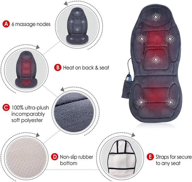 Alt view image 5 of 7 - Vibration Back Massager with Heat, Massage Seat Cushion with 6 Vibrating Motors and 2 Heat Levels, Massage Chair Pad for Home Office use, Gifts for Him Her