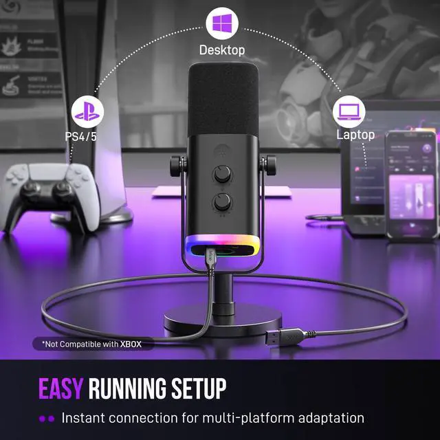 Alt view image 7 of 7 - _Mega Brand USB/XLR Dynamic Microphone for Podcast Recording, PC Computer Gaming Streaming Mic with RGB Light, Mute Button, Headphones Jack, Desktop Stand, Vocal Mic for Singing YouTube-AmpliGame AM8