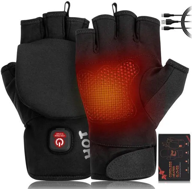 Main image of Heated Gloves for Men Women, Rechargeable Full & Half Hands Electric Gloves Heated Fingerless Touchscreen Gloves Heated Winter Hand Warmer for Work Cycling Skiing Outdoor Snow (Large)