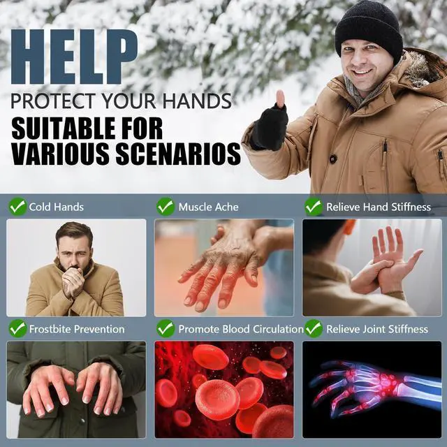 Alt view image 2 of 7 - Heated Gloves for Men Women, Rechargeable Full & Half Hands Electric Gloves Heated Fingerless Touchscreen Gloves Heated Winter Hand Warmer for Work Cycling Skiing Outdoor Snow (Large)