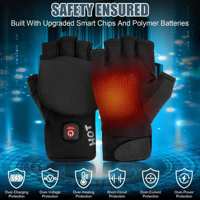 Alt view image 6 of 7 - Heated Gloves for Men Women, Rechargeable Full & Half Hands Electric Gloves Heated Fingerless Touchscreen Gloves Heated Winter Hand Warmer for Work Cycling Skiing Outdoor Snow (Large)
