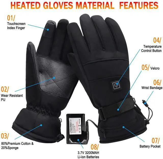 Alt view image 6 of 7 - Spring Rechargeable Electric Heated Gloves,Touchscreen Waterproof Cold Weather Thermal Heated Gloves,Hand Warmer Gloves for Hunting Fishing Skiing Camping Cycling