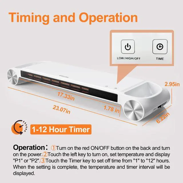 Alt view image 5 of 6 - Desk Heater for Office 330W - 2 in 1 Monitor Stand Desk Heater with Timer 2 Heat Levels USB Ports - Quiet Keyboard Office Hand Warmer - White