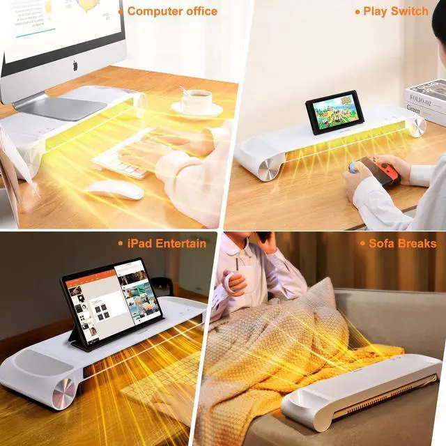 Alt view image 6 of 6 - Desk Heater for Office 330W - 2 in 1 Monitor Stand Desk Heater with Timer 2 Heat Levels USB Ports - Quiet Keyboard Office Hand Warmer - White