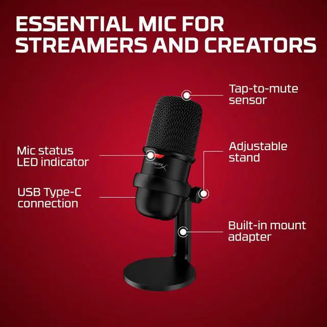 Alt view image 7 of 7 - SoloCast  USB Condenser Gaming Microphone, for PC, PS4, PS5 and Mac, Tap-to-Mute Sensor, Cardioid Polar Pattern, great for Streaming, Podcasts, Twitch, YouTube, Discord,Black