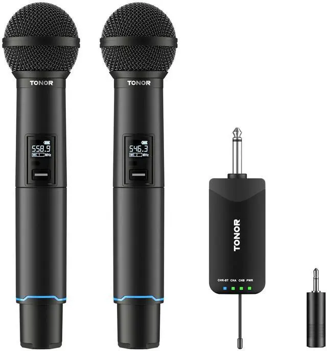 Main image of Rechargeable Wireless Microphones, Metal Bluetooth Handheld Cordless Mic System with Receiver, 2x25 UHF Professional Dynamic Mic for Karaoke, Church, Singing, Wedding, Meeting, DJ, 328ft TW720