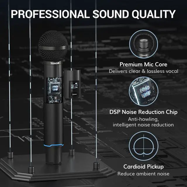 Alt view image 3 of 7 - Rechargeable Wireless Microphones, Metal Bluetooth Handheld Cordless Mic System with Receiver, 2x25 UHF Professional Dynamic Mic for Karaoke, Church, Singing, Wedding, Meeting, DJ, 328ft TW720