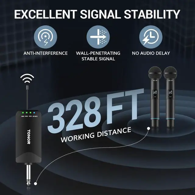 Alt view image 2 of 7 - Rechargeable Wireless Microphones, Metal Bluetooth Handheld Cordless Mic System with Receiver, 2x25 UHF Professional Dynamic Mic for Karaoke, Church, Singing, Wedding, Meeting, DJ, 328ft TW720