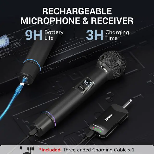 Alt view image 4 of 7 - Rechargeable Wireless Microphones, Metal Bluetooth Handheld Cordless Mic System with Receiver, 2x25 UHF Professional Dynamic Mic for Karaoke, Church, Singing, Wedding, Meeting, DJ, 328ft TW720