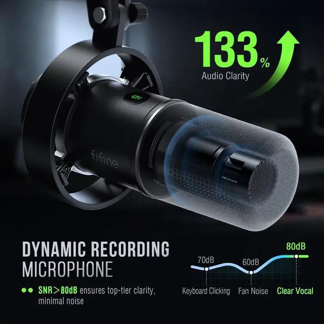 Alt view image 4 of 7 - _Mega Brand Dynamic Microphone, XLR/USB Podcast Recording PC Microphone for Vocal Voice-Over Streaming, Studio Metal Mic with Mute, Headphone Jack, Monitoring Volume Control, Windscreen-Amplitank K688