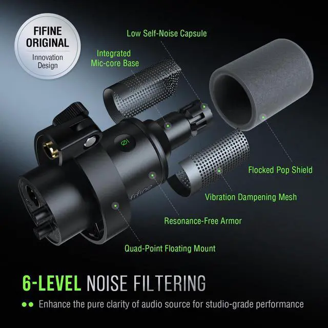 Alt view image 5 of 7 - _Mega Brand Dynamic Microphone, XLR/USB Podcast Recording PC Microphone for Vocal Voice-Over Streaming, Studio Metal Mic with Mute, Headphone Jack, Monitoring Volume Control, Windscreen-Amplitank K688
