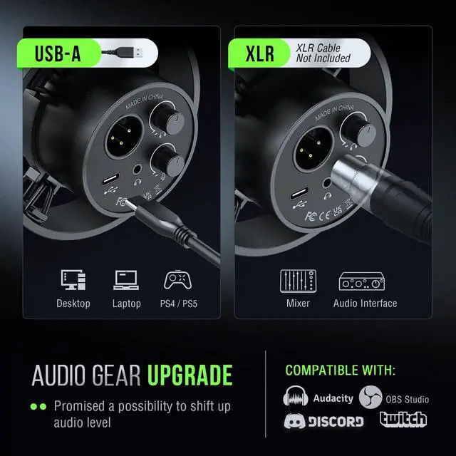 Alt view image 7 of 7 - _Mega Brand Dynamic Microphone, XLR/USB Podcast Recording PC Microphone for Vocal Voice-Over Streaming, Studio Metal Mic with Mute, Headphone Jack, Monitoring Volume Control, Windscreen-Amplitank K688