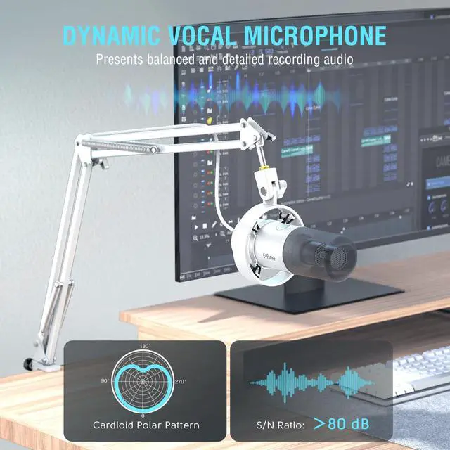 Alt view image 3 of 7 - Dynamic Microphone with Boom Arm, Studio Vocal XLR Microphone, Podcast USB Mic Kit for PC with Mute Button, Volume Knob, Headphone Jack, for Streaming Recording-AmpliTank K688CT White