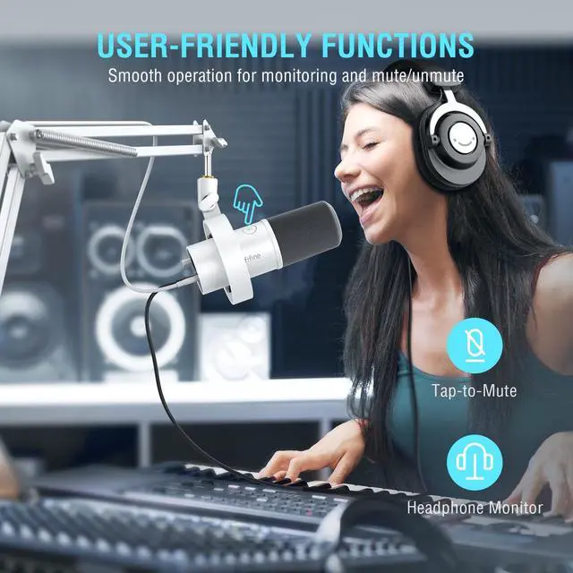 Alt view image 6 of 7 - Dynamic Microphone with Boom Arm, Studio Vocal XLR Microphone, Podcast USB Mic Kit for PC with Mute Button, Volume Knob, Headphone Jack, for Streaming Recording-AmpliTank K688CT White
