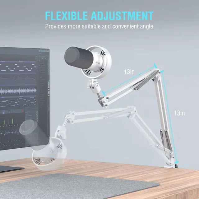Alt view image 7 of 7 - Dynamic Microphone with Boom Arm, Studio Vocal XLR Microphone, Podcast USB Mic Kit for PC with Mute Button, Volume Knob, Headphone Jack, for Streaming Recording-AmpliTank K688CT White