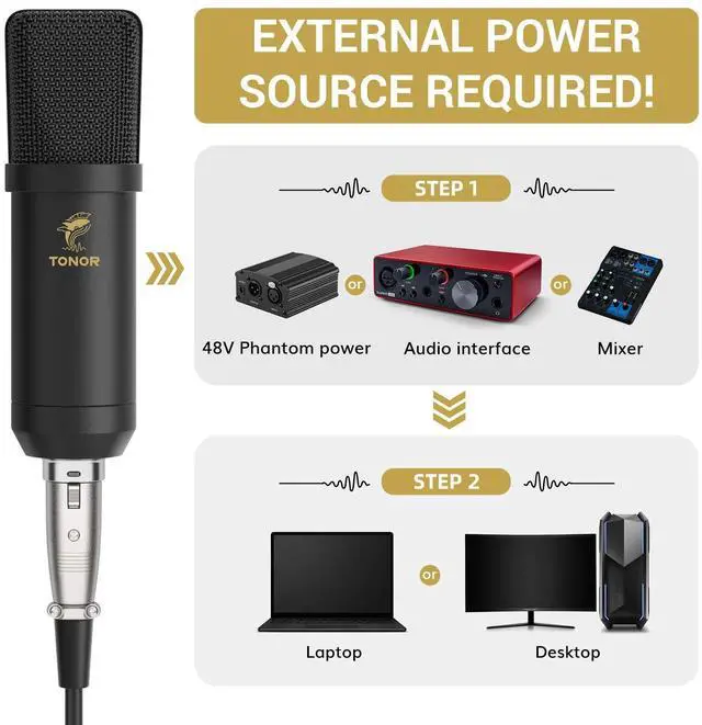 Alt view image 2 of 6 - XLR Condenser Microphone,  Professional Cardioid Studio Mic Kit with T20 Boom Arm, Shock Mount, Pop Filter for Recording, Podcasting, Voice Over, Streaming, Home Studio, YouTube (TC20)