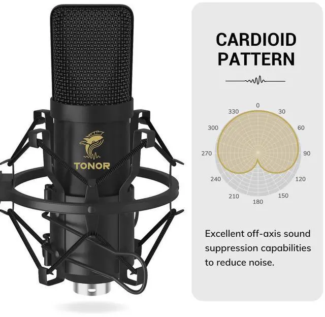 Alt view image 4 of 6 - XLR Condenser Microphone,  Professional Cardioid Studio Mic Kit with T20 Boom Arm, Shock Mount, Pop Filter for Recording, Podcasting, Voice Over, Streaming, Home Studio, YouTube (TC20)