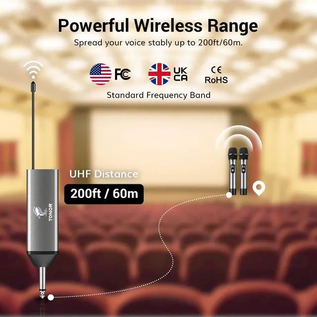 Alt view image 3 of 7 - Wireless Microphones, UHF Dual Cordless Metal Dynamic Mic System with Rechargeable Receiver, for Karaoke Singing, Wedding, DJ, Party, Speech, Church, Class Use, 200ft TW630 Silver
