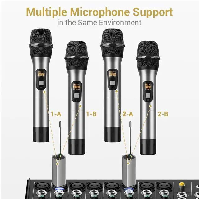 Alt view image 7 of 7 - Wireless Microphones, UHF Dual Cordless Metal Dynamic Mic System with Rechargeable Receiver, for Karaoke Singing, Wedding, DJ, Party, Speech, Church, Class Use, 200ft TW630 Silver
