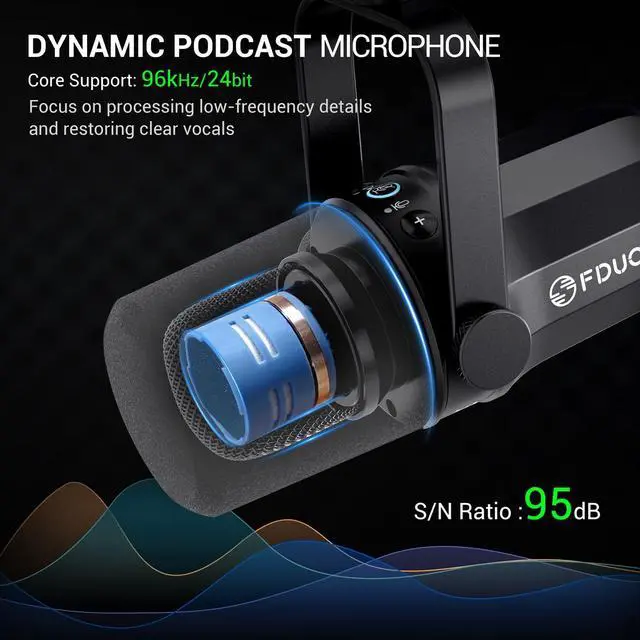 Alt view image 2 of 7 - Dynamic Microphone, XLR/USB Podcast Recording PC Microphone for Vocal Voice-Over Streaming, Studio Metal Mic with Mute, Headphone Jack, Monitoring Volume Control, with Boom Arm (SL40+)