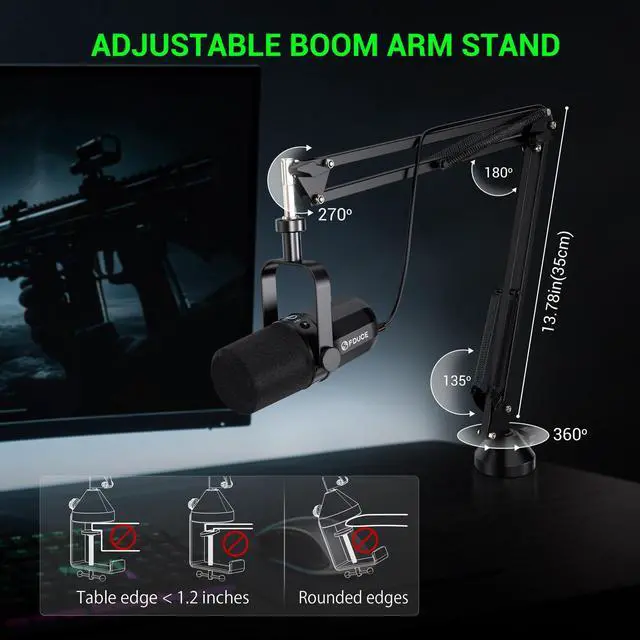 Alt view image 6 of 7 - Dynamic Microphone, XLR/USB Podcast Recording PC Microphone for Vocal Voice-Over Streaming, Studio Metal Mic with Mute, Headphone Jack, Monitoring Volume Control, with Boom Arm (SL40+)