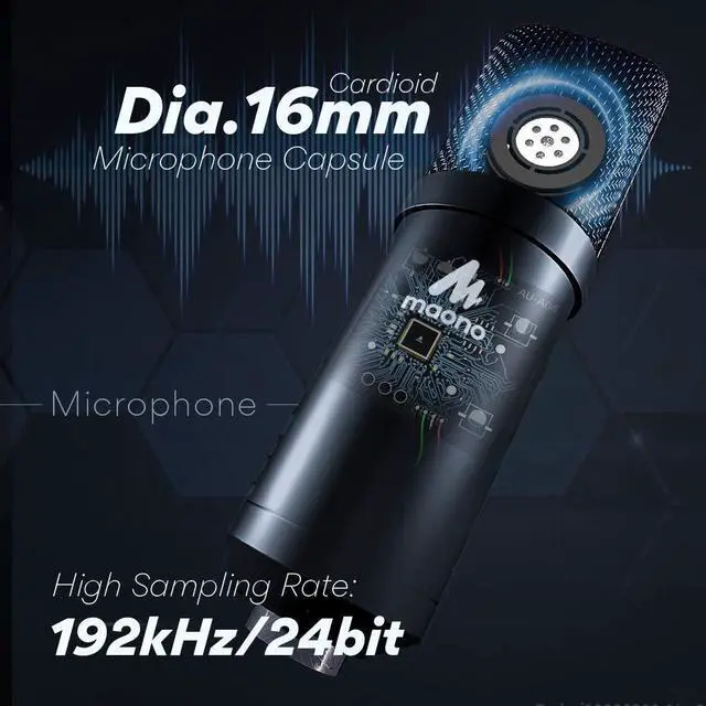 Alt view image 2 of 7 - Microphone with Studio Headphone Set 192kHz/24bit Vocal Condenser Cardioid Podcast Mic Compatible with Mac and Windows, YouTube, Gaming, Live Streaming, Voice-Over (AU-A04H)