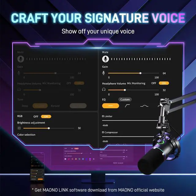 Alt view image 3 of 7 - XLR/USB Dynamic Microphone, RGB Gaming Mic with Software, Mute, Gain Knob, Volume Control and Headphone Jack for Streaming, Podcasting, Recording-PD200X (Black)