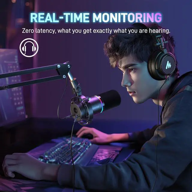 Alt view image 7 of 7 - XLR/USB Dynamic Microphone, RGB Gaming Mic with Software, Mute, Gain Knob, Volume Control and Headphone Jack for Streaming, Podcasting, Recording-PD200X (Black)