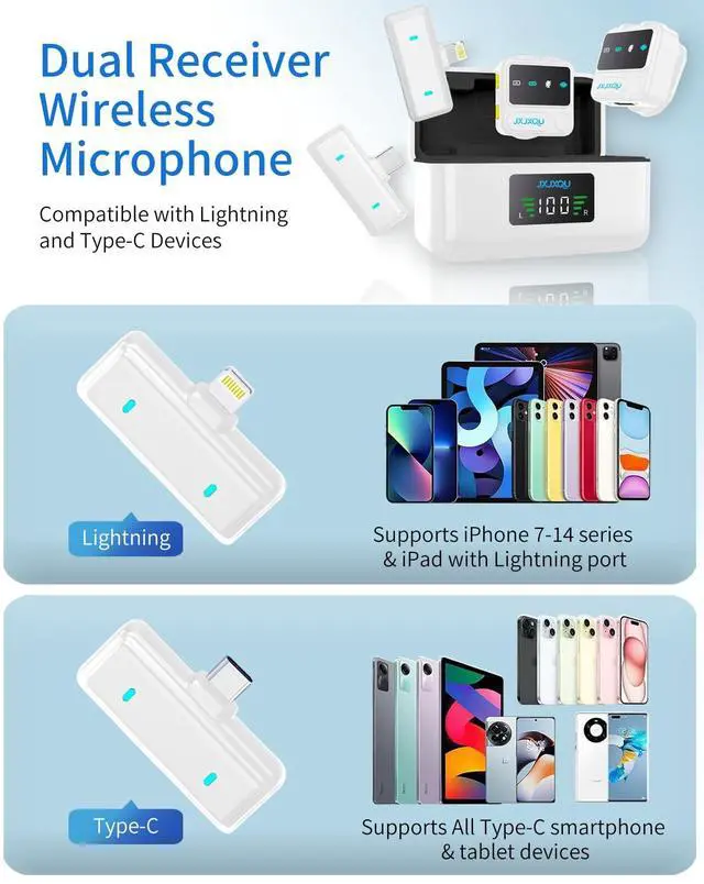 Alt view image 4 of 7 - Wireless Microphone for iPhone Mini Lav Mic with Smart Noise Reduction, Reverb Effect, 30H Battery Life, Suitable for Podcast, Vlogging, Streaming - Ideal for Content Creators and Streamers