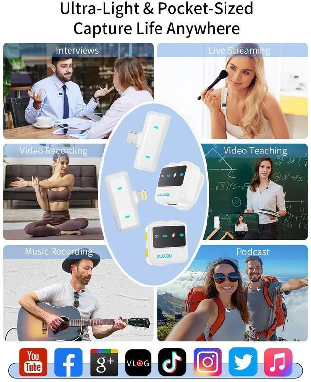 Alt view image 6 of 7 - Wireless Microphone for iPhone Mini Lav Mic with Smart Noise Reduction, Reverb Effect, 30H Battery Life, Suitable for Podcast, Vlogging, Streaming - Ideal for Content Creators and Streamers