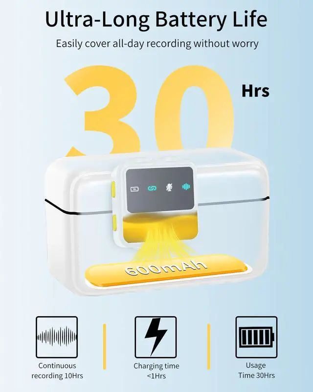 Alt view image 5 of 7 - Wireless Microphone for iPhone Mini Lav Mic with Smart Noise Reduction, Reverb Effect, 30H Battery Life, Suitable for Podcast, Vlogging, Streaming - Ideal for Content Creators and Streamers