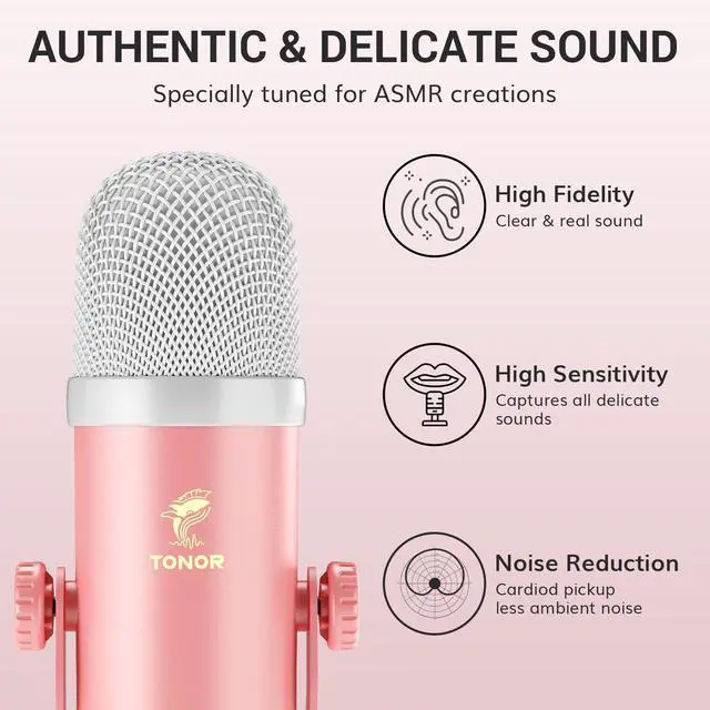 Alt view image 3 of 7 - ASMR Microphone Equipment Bundle With Audio Interface, Immersive 3D Stereo, Dual Condenser Mics With Mixer, Clear Sound, Volume Control, Furry Windscreens, Set for ASMR, Pink