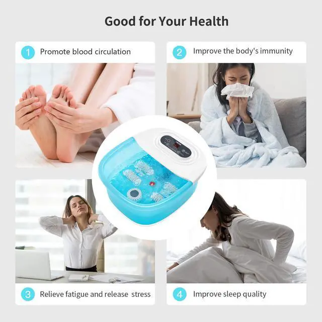 Alt view image 6 of 7 - Foot Spa Bath Massager with Heat, Bubbles, Vibration and Red Light,4 Massage Roller Pedicure Foot Spa Tub for Feet Stress Relief,Foot Soaker with Mini Acupressure Massage Points(Blue)