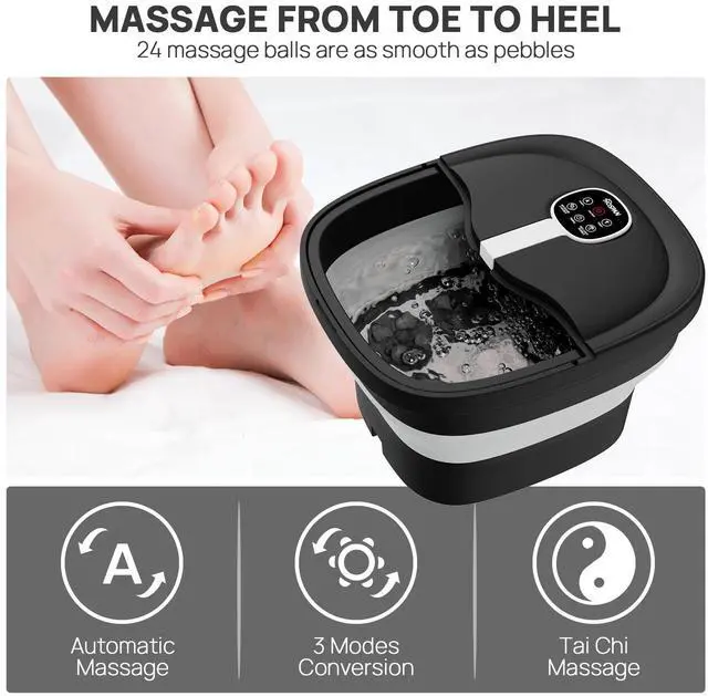 Alt view image 3 of 7 - Collapsible Foot Spa Electric Rotary Massage, Foot Bath with Heat, Bubble, Remote, and 24 Motorized Shiatsu Massage Balls. Pedicure Foot Spa for Feet Stress Relief - FS02A