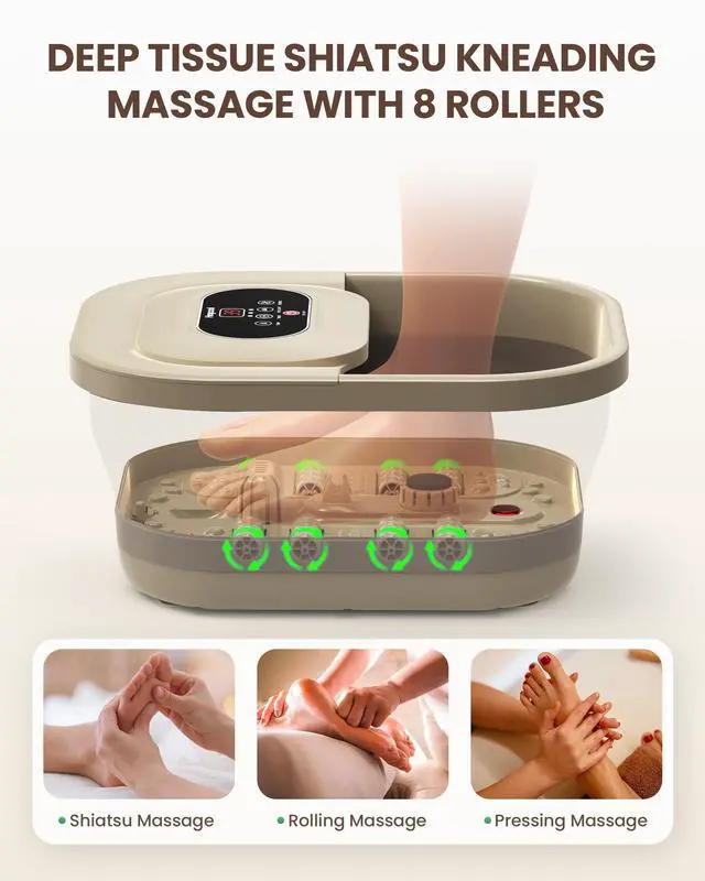Alt view image 2 of 7 - Collapsible Foot Spa with Heat, Bubble, Temperature Control, Foot Spa Bath Massager with 8 Massage Rollers, Pumice Stone, Pedicure Foot Bath for Relaxation,Stress Relief