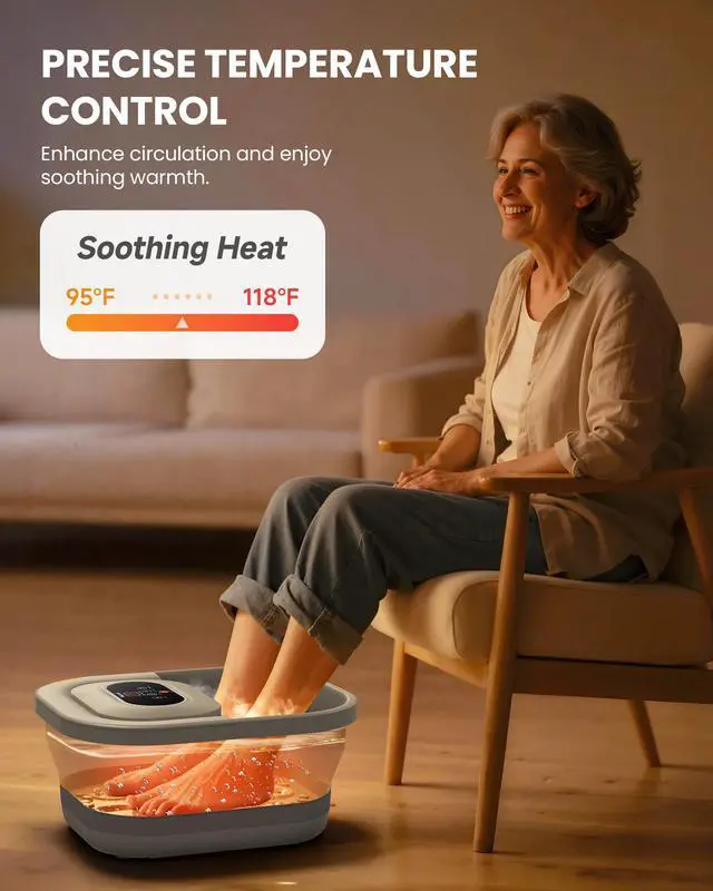 Alt view image 3 of 7 - Collapsible Foot Spa with Heat, Bubble, Temperature Control, Foot Spa Bath Massager with 8 Massage Rollers, Pumice Stone, Pedicure Foot Bath for Relaxation,Stress Relief