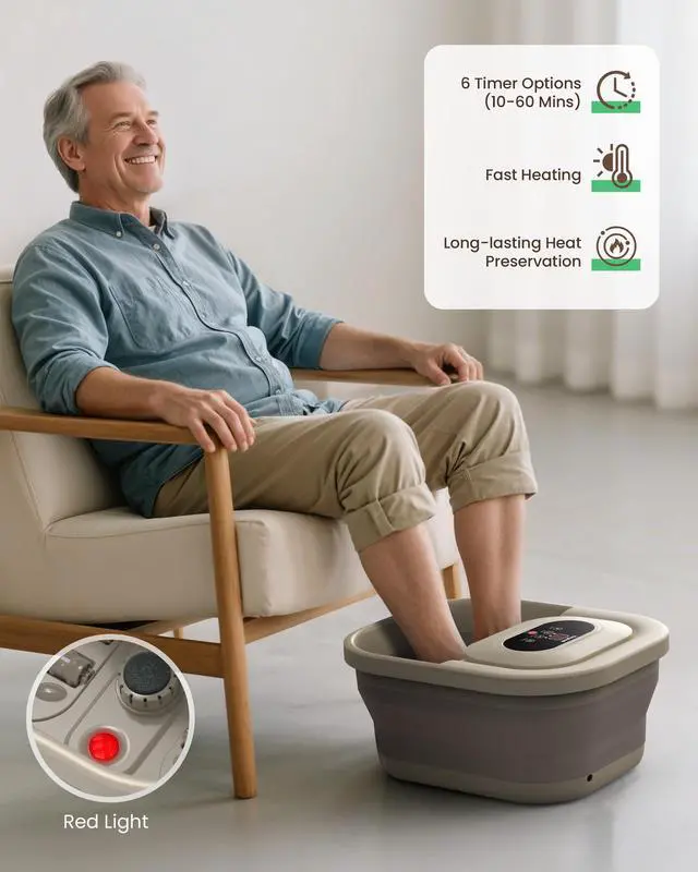 Alt view image 4 of 7 - Collapsible Foot Spa with Heat, Bubble, Temperature Control, Foot Spa Bath Massager with 8 Massage Rollers, Pumice Stone, Pedicure Foot Bath for Relaxation,Stress Relief