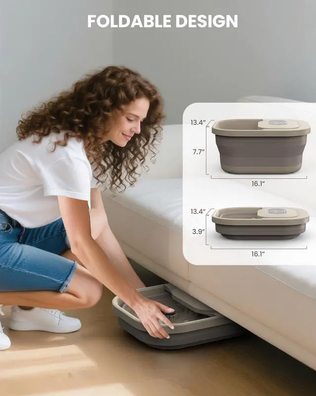 Alt view image 7 of 7 - Collapsible Foot Spa with Heat, Bubble, Temperature Control, Foot Spa Bath Massager with 8 Massage Rollers, Pumice Stone, Pedicure Foot Bath for Relaxation,Stress Relief
