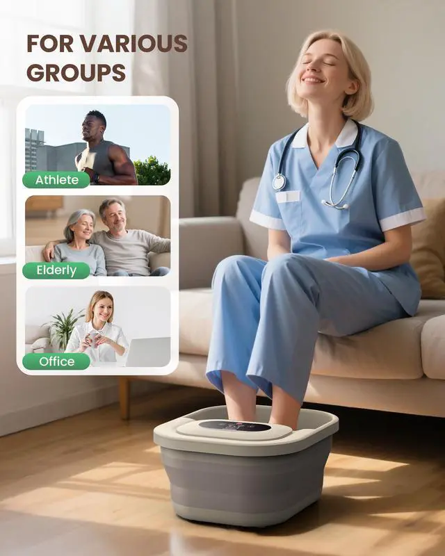 Alt view image 6 of 7 - Collapsible Foot Spa with Heat, Bubble, Temperature Control, Foot Spa Bath Massager with 8 Massage Rollers, Pumice Stone, Pedicure Foot Bath for Relaxation,Stress Relief
