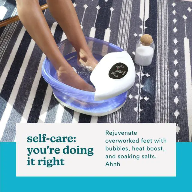 Alt view image 4 of 6 - Salt-N-Soak Footbath with Heat Boost and Soaking Salt Starter Kit, 4 Soothing Massage Rollers, Toe-Touch Controls, Splash Guard, Bubble, Vibration Massage, Bath Salt Dispenser, LED Display