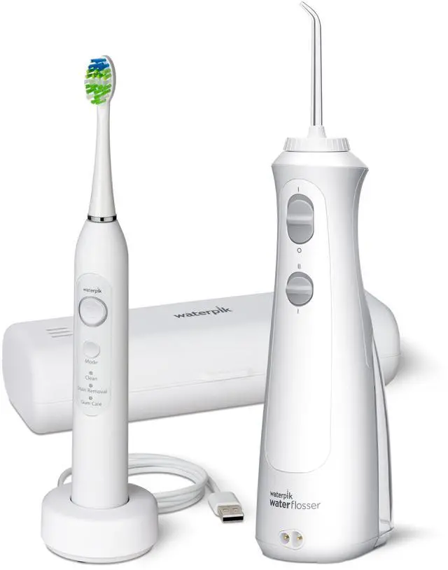 Main image of Cordless Pearl and Sensonic Rechargeable Electric Toothbrush and Water Flosser Combo, Complete Dental Care for Teeth, Gums, Braces and Travel  ADA Accepted, White