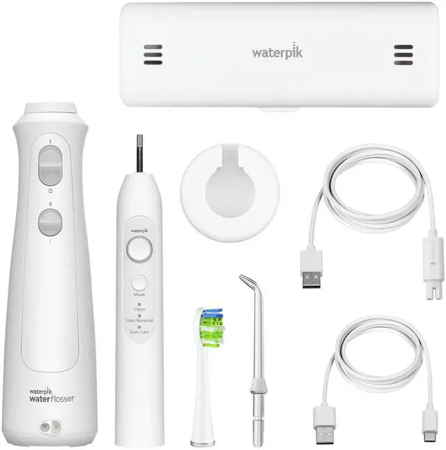 Alt view image 7 of 7 - Cordless Pearl and Sensonic Rechargeable Electric Toothbrush and Water Flosser Combo, Complete Dental Care for Teeth, Gums, Braces and Travel  ADA Accepted, White