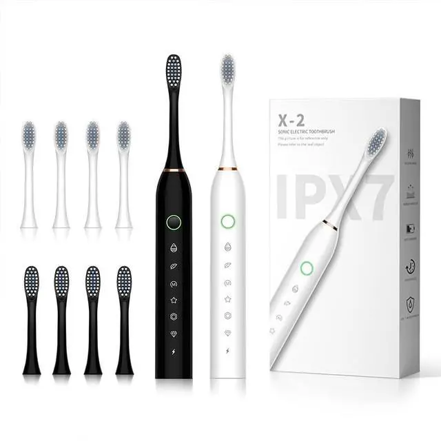 Main image of 2 Pack Sonic Electric Toothbrush for Adults, 6 Modes 42000vpm, Smart Timer, 8 Heads (Black+White)