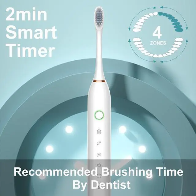 Alt view image 5 of 7 - 2 Pack Sonic Electric Toothbrush for Adults, 6 Modes 42000vpm, Smart Timer, 8 Heads (Black+White)