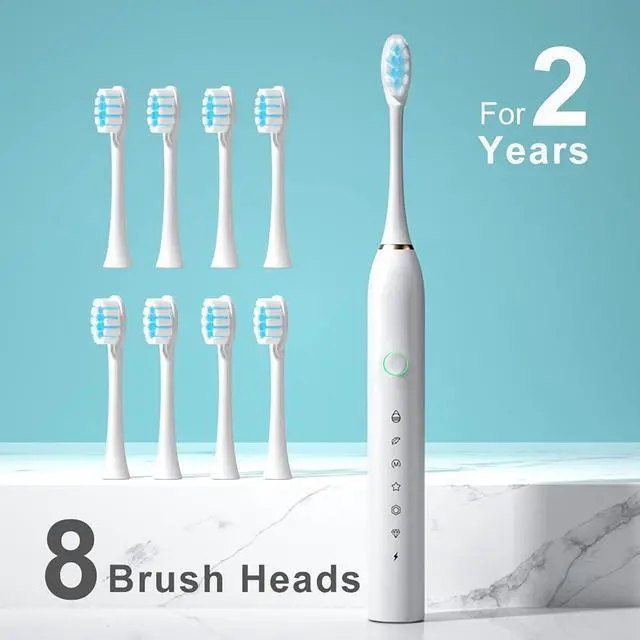 Alt view image 6 of 7 - 2 Pack Sonic Electric Toothbrush for Adults, 6 Modes 42000vpm, Smart Timer, 8 Heads (Black+White)