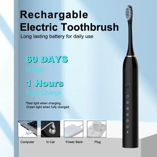 Alt view image 4 of 6 - 3 Pack Electric Toothbrush with 6 Modes, Rechargeable Toothbrushes with 12 Brush Head, Fast Charge 2 Min and 30s Timer