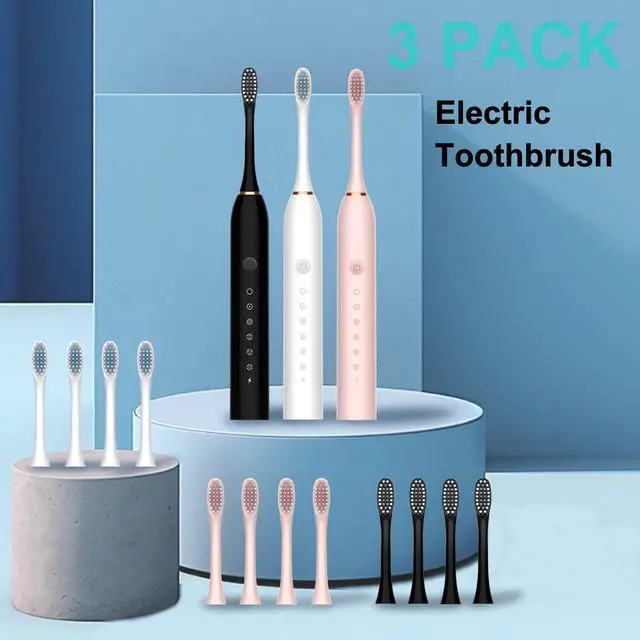 Alt view image 3 of 6 - 3 Pack Electric Toothbrush with 6 Modes, Rechargeable Toothbrushes with 12 Brush Head, Fast Charge 2 Min and 30s Timer